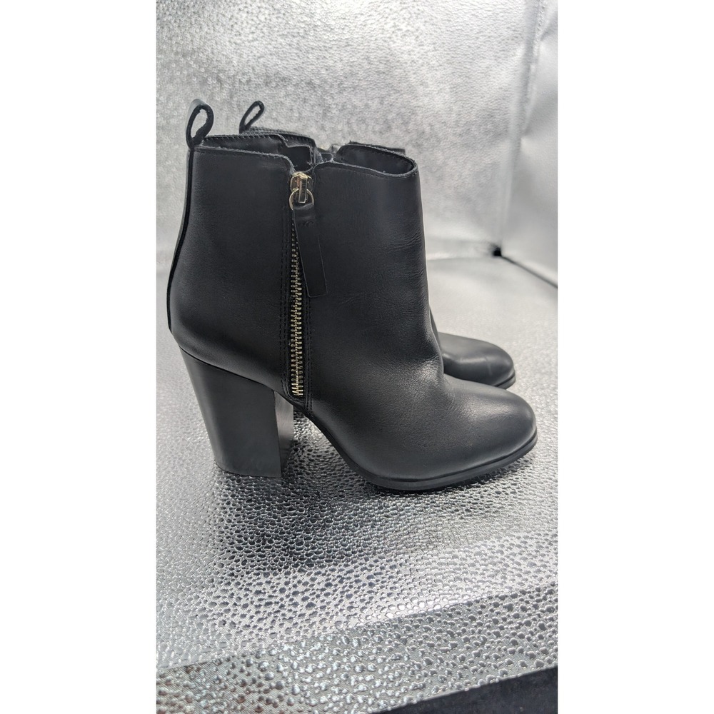 Aldo Black Leather Block Heel Ankle Boots Pillow Walk Dual Zip Womens 5‎ EUR 35
